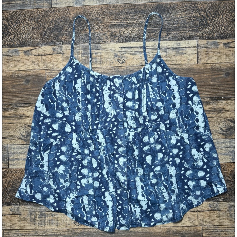 Hurley GVTTMNA Camisole S Blue White Abstract Print Cotton Spaghetti Strap Tank